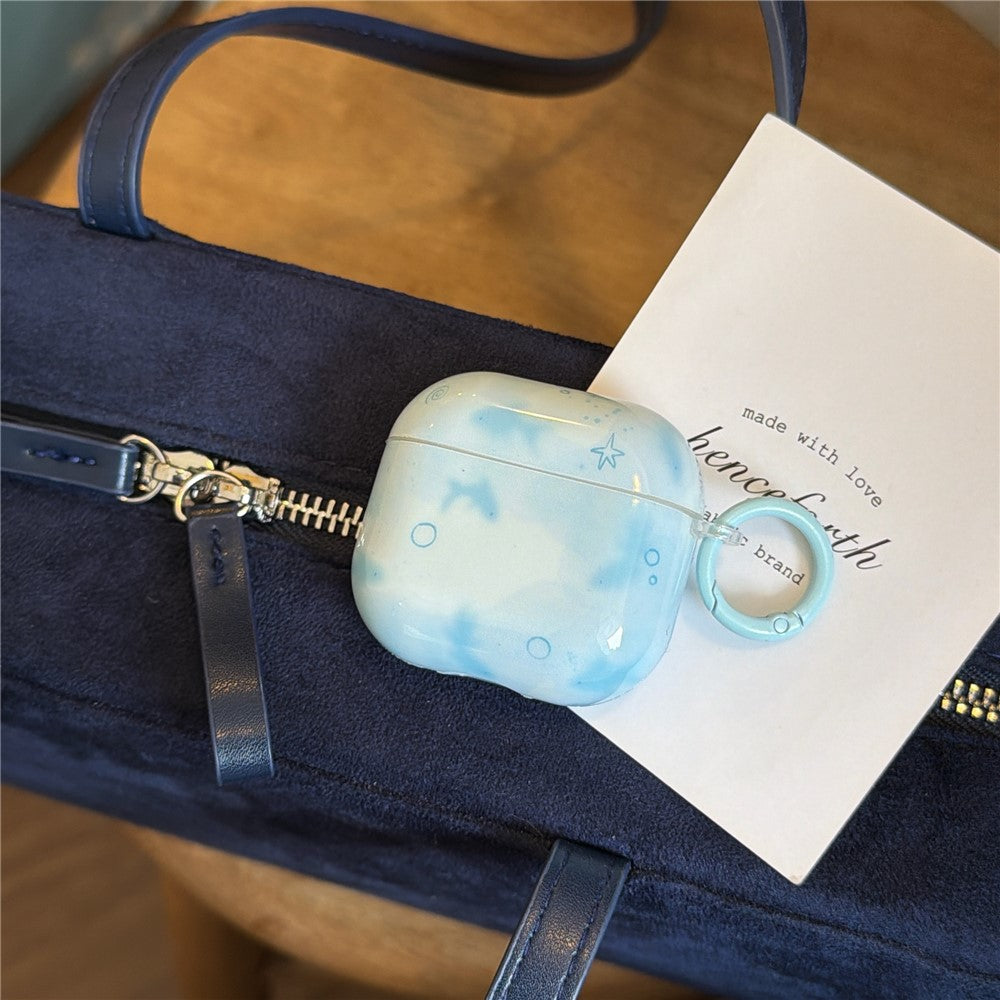 Compatible With  AirPods 4 IMD+TPU Case Blurred Blue Fish Pattern Protective Cover with Metal Buckle Carabiner