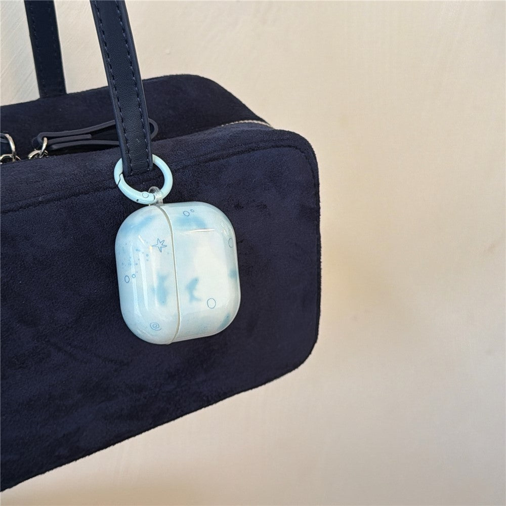 Compatible With  AirPods 4 IMD+TPU Case Blurred Blue Fish Pattern Protective Cover with Metal Buckle Carabiner