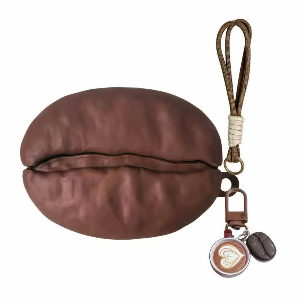 Compatible With  AirPods 5 / 4 Silicone Case Coffee Bean Protective Cover with Pendant Keychain - Coffee