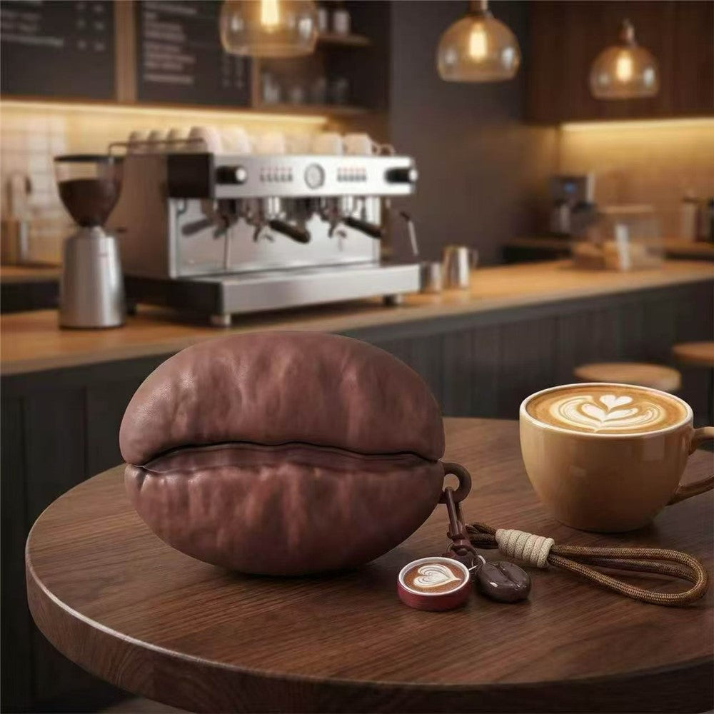 Compatible With  AirPods 5 / 4 Silicone Case Coffee Bean Protective Cover with Pendant Keychain - Coffee