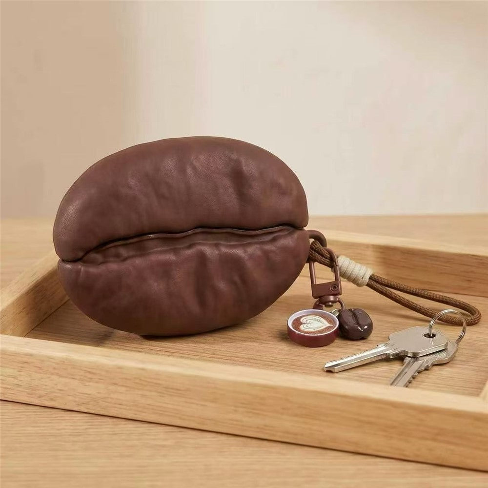 Compatible With  AirPods 5 / 4 Silicone Case Coffee Bean Protective Cover with Pendant Keychain - Coffee