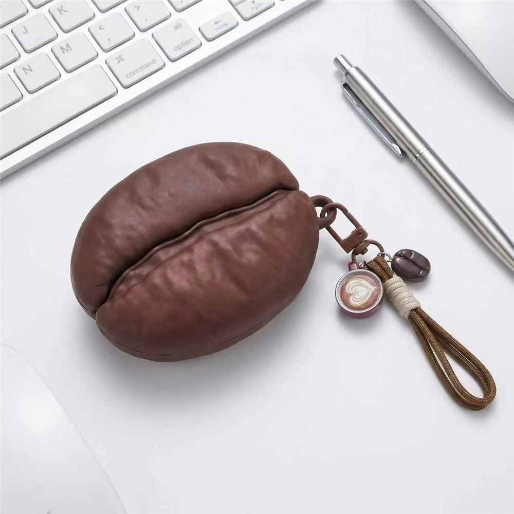 Compatible With  AirPods 5 / 4 Silicone Case Coffee Bean Protective Cover with Pendant Keychain - Coffee