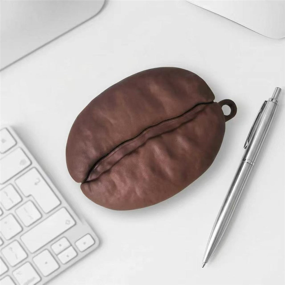 Compatible With  AirPods 5 / 4 Silicone Case Coffee Bean Protective Cover with Pendant Keychain - Coffee