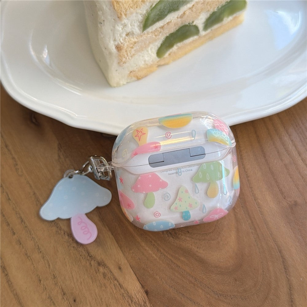 Case Compatible With  Apple AirPods 4 IMD+TPU Colorful Mushroom Protective Cover with Keychain Charm & Buckle Clip