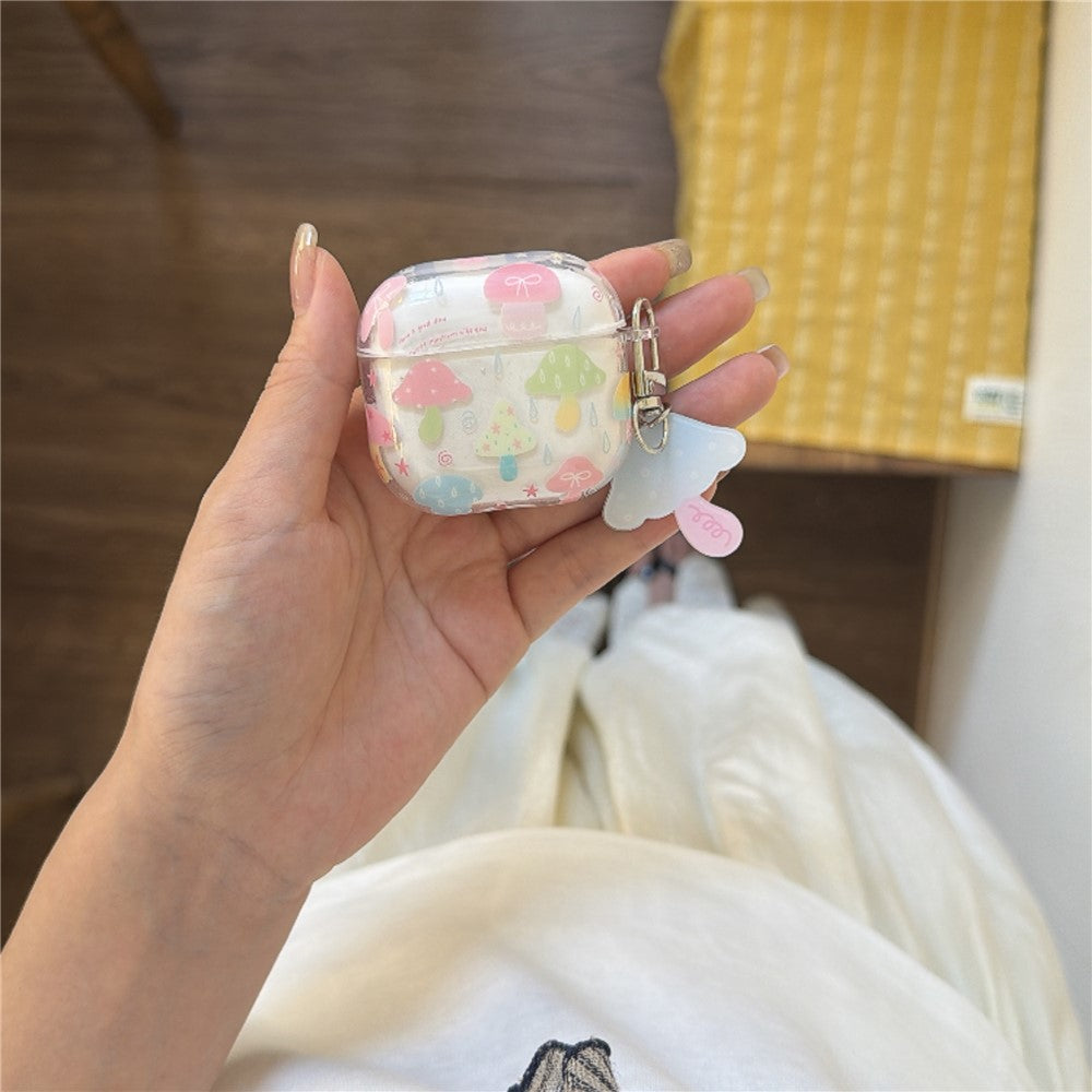 Case Compatible With  Apple AirPods 4 IMD+TPU Colorful Mushroom Protective Cover with Keychain Charm & Buckle Clip
