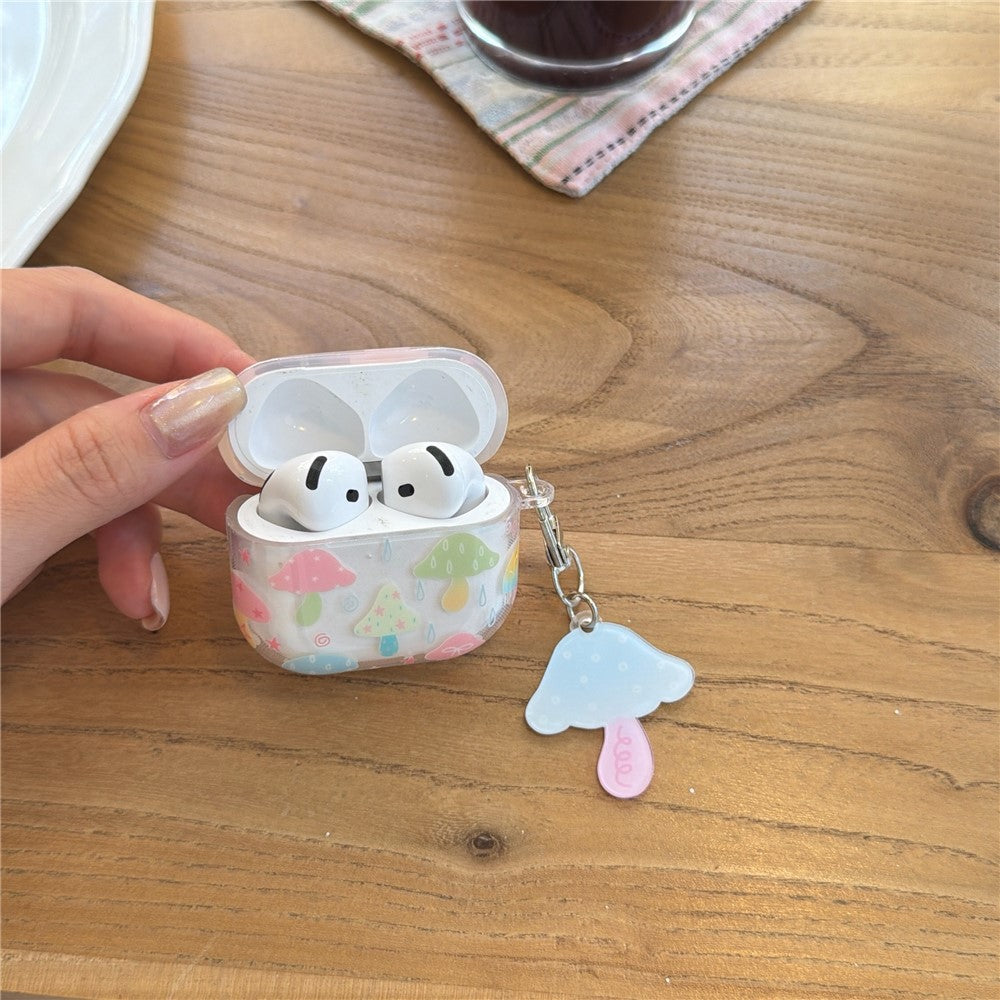 Case Compatible With  Apple AirPods 4 IMD+TPU Colorful Mushroom Protective Cover with Keychain Charm & Buckle Clip