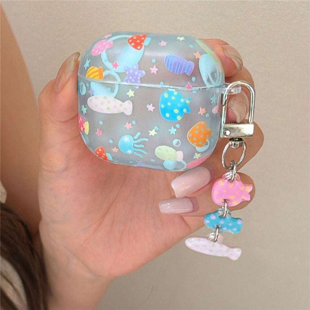 Case Compatible With  AirPods 5 / 4 Frosted Underwater World Protective Cover TPU Soft Durable Shell with Fish-Shaped Charm & Buckle Clip