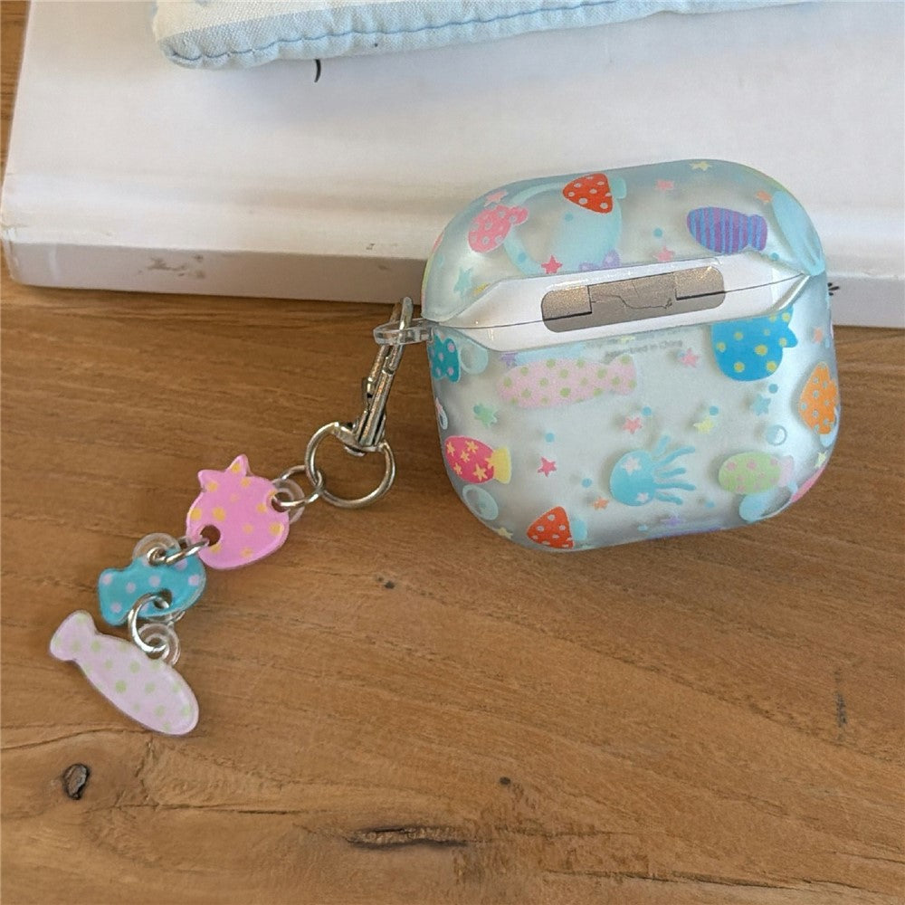 Case Compatible With  AirPods 5 / 4 Frosted Underwater World Protective Cover TPU Soft Durable Shell with Fish-Shaped Charm & Buckle Clip