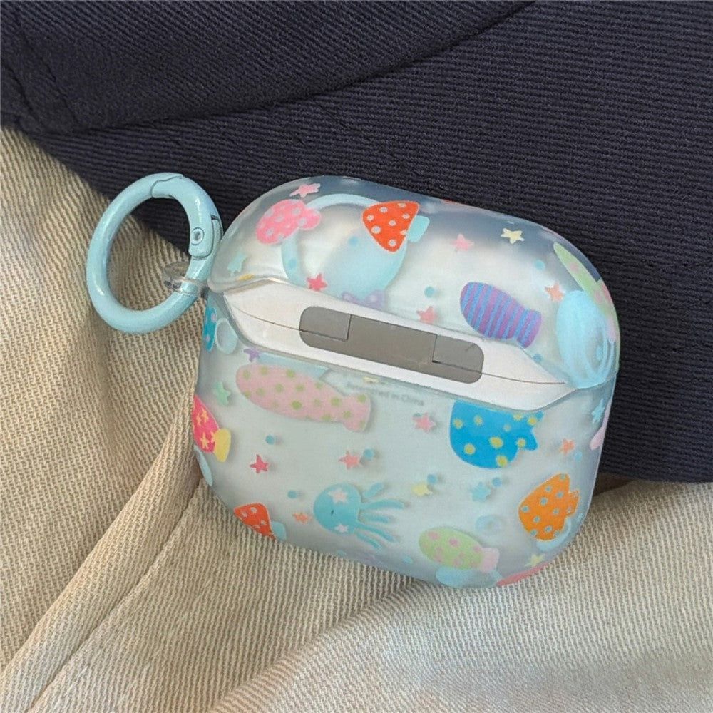 Case Compatible With  AirPods 5 / 4 Frosted Underwater World Protective Cover TPU Soft Durable Shell with Fish-Shaped Charm & Buckle Clip