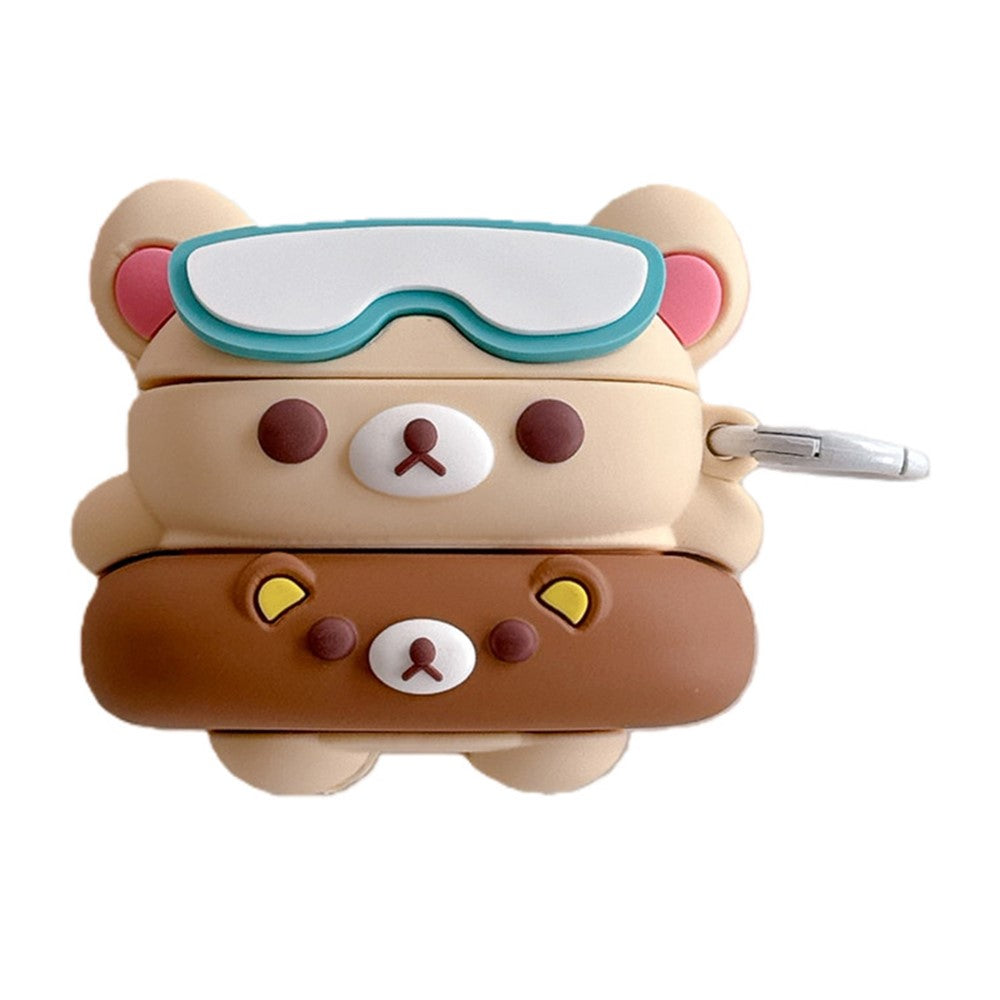 Compatible With  AirPods 5 / 4 Silicone Case Cartoon Swimming Ring Bear Earphone Protective Cover with Carabiner