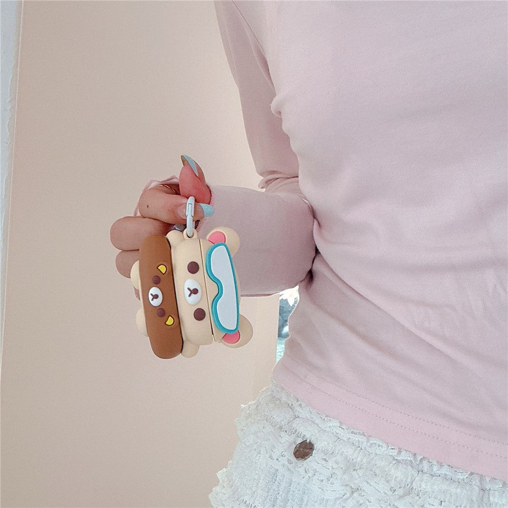 Compatible With  AirPods 5 / 4 Silicone Case Cartoon Swimming Ring Bear Earphone Protective Cover with Carabiner