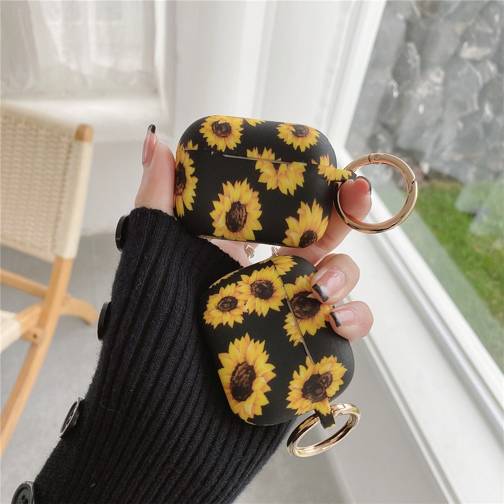 Compatible With  AirPods 5 / 4 Silicone Case Daisy Sunflower Pattern Earphone Protective Cover with Metal Buckle - Black
