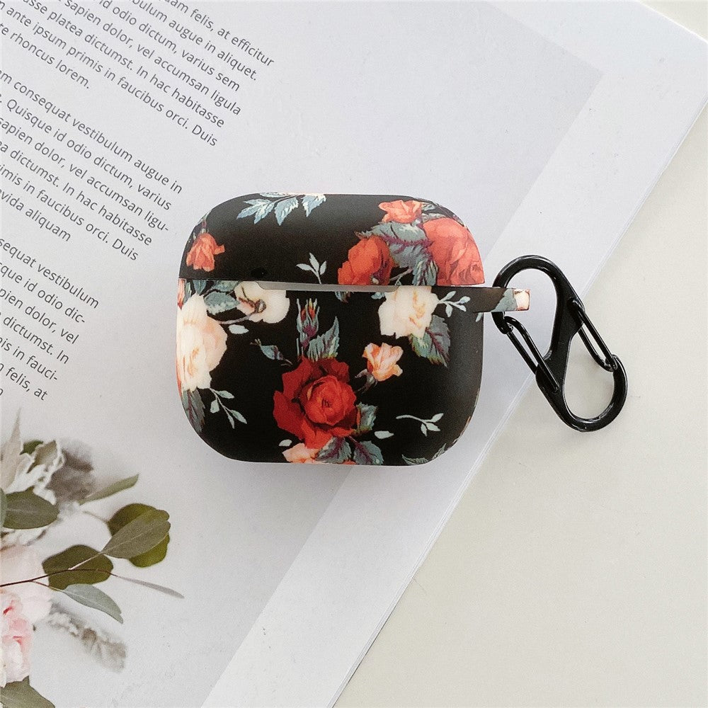 Compatible With  AirPods 5 / 4 Rose Flower Pattern Silicone Case Protective Cover with Anti-Lost Hook