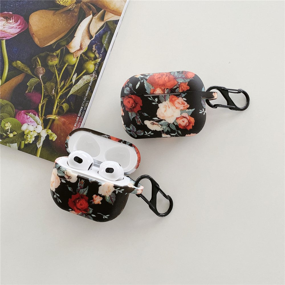 Compatible With  AirPods 5 / 4 Rose Flower Pattern Silicone Case Protective Cover with Anti-Lost Hook