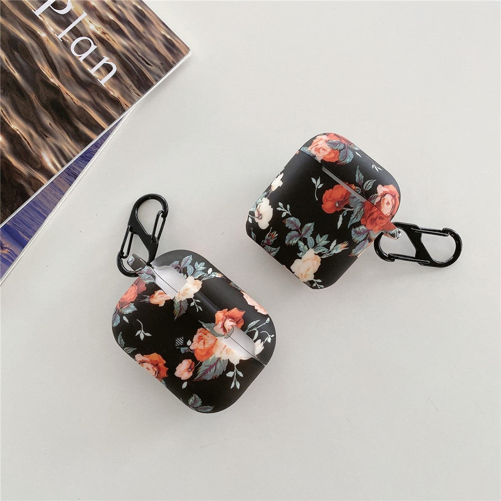 Compatible With  AirPods 5 / 4 Rose Flower Pattern Silicone Case Protective Cover with Anti-Lost Hook