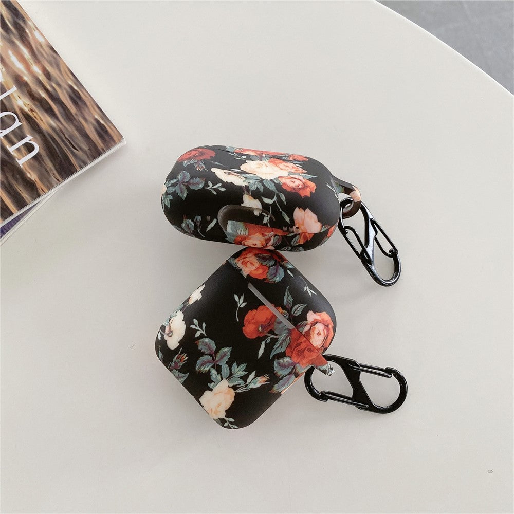Compatible With  AirPods 5 / 4 Rose Flower Pattern Silicone Case Protective Cover with Anti-Lost Hook