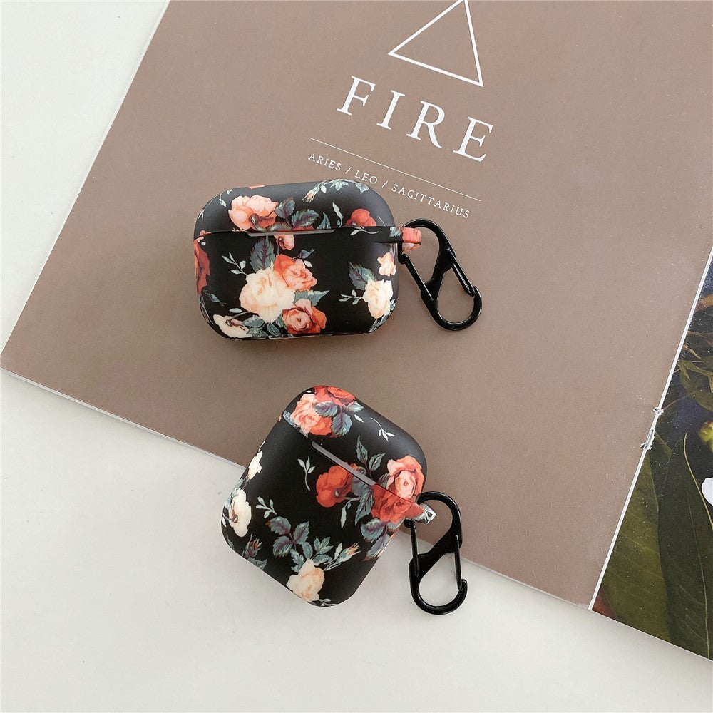 Compatible With  AirPods 5 / 4 Rose Flower Pattern Silicone Case Protective Cover with Anti-Lost Hook