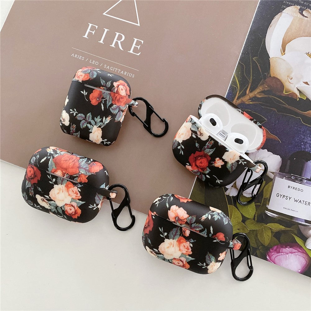 Compatible With  AirPods 5 / 4 Rose Flower Pattern Silicone Case Protective Cover with Anti-Lost Hook