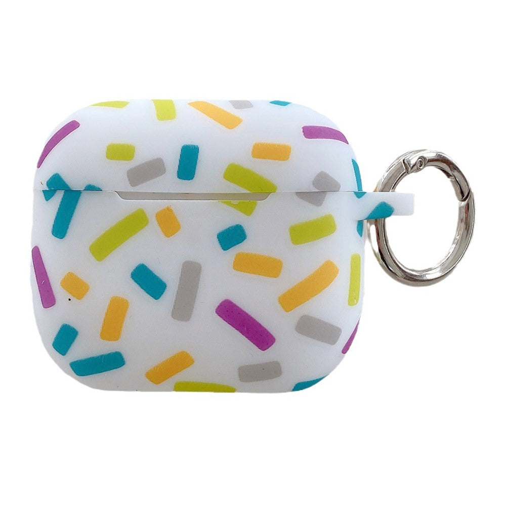 Compatible With  AirPods 5 / 4 Silicone Case Rainbow Stripes Soft Protective Cover with Ring Buckle