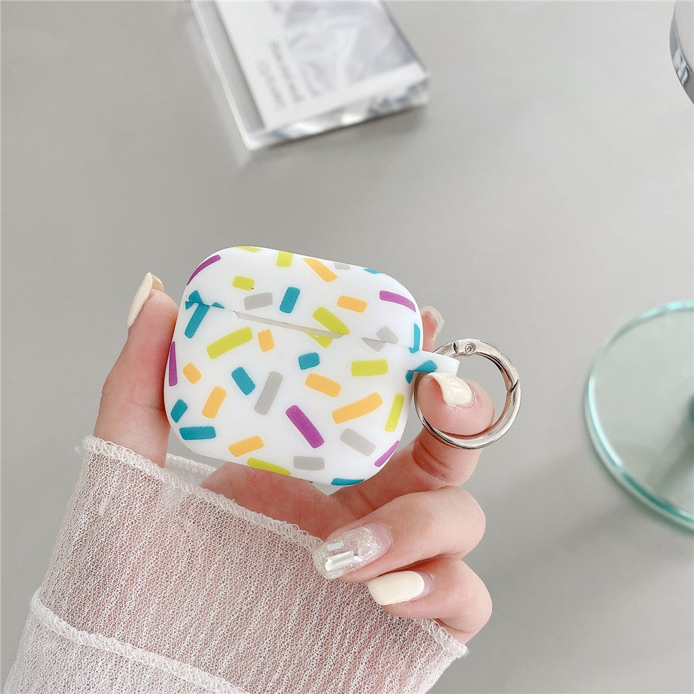 Compatible With  AirPods 5 / 4 Silicone Case Rainbow Stripes Soft Protective Cover with Ring Buckle
