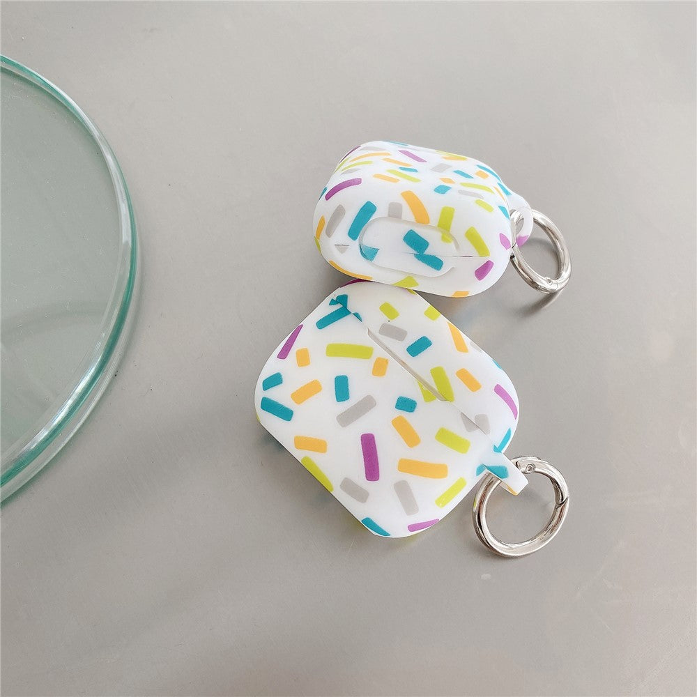Compatible With  AirPods 5 / 4 Silicone Case Rainbow Stripes Soft Protective Cover with Ring Buckle