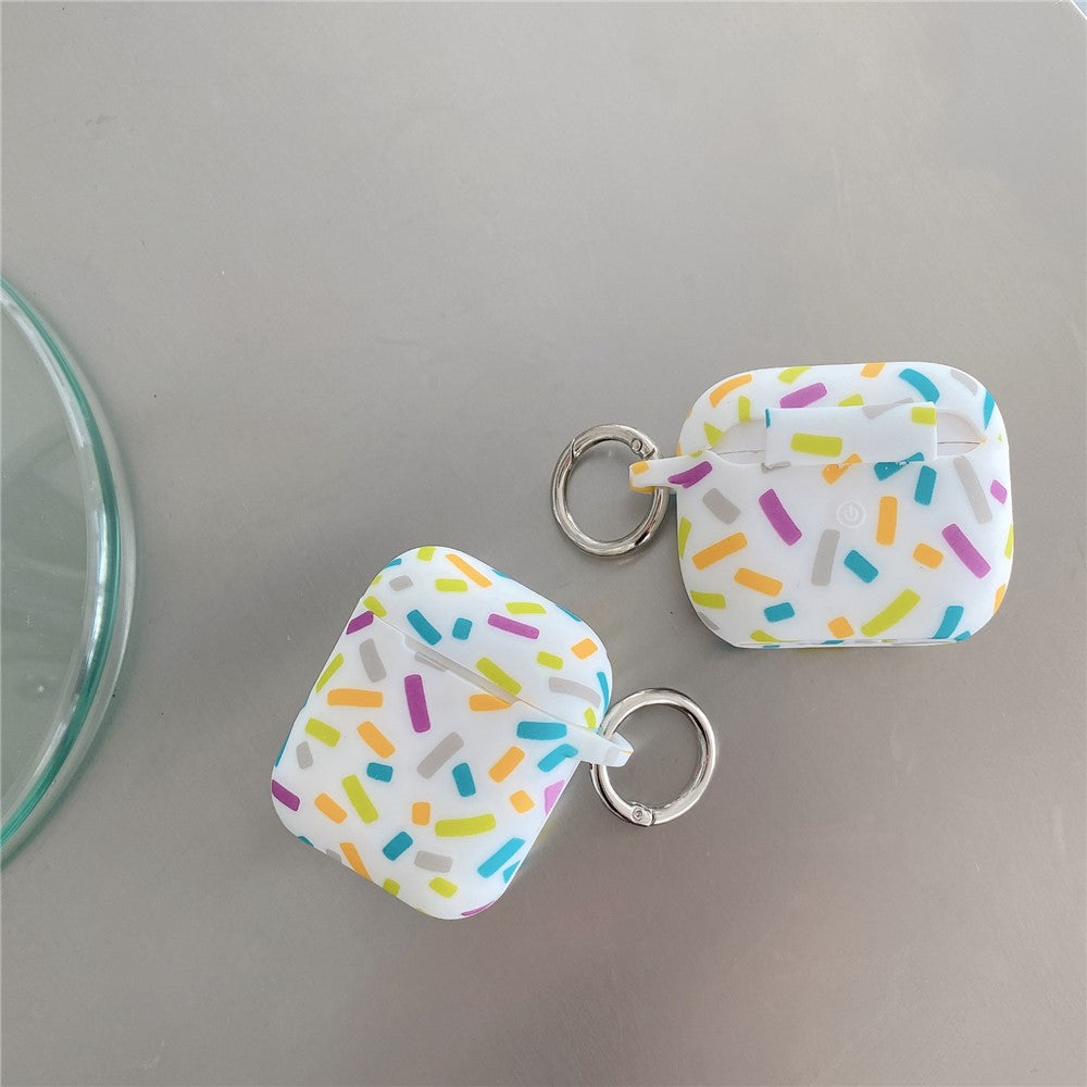 Compatible With  AirPods 5 / 4 Silicone Case Rainbow Stripes Soft Protective Cover with Ring Buckle