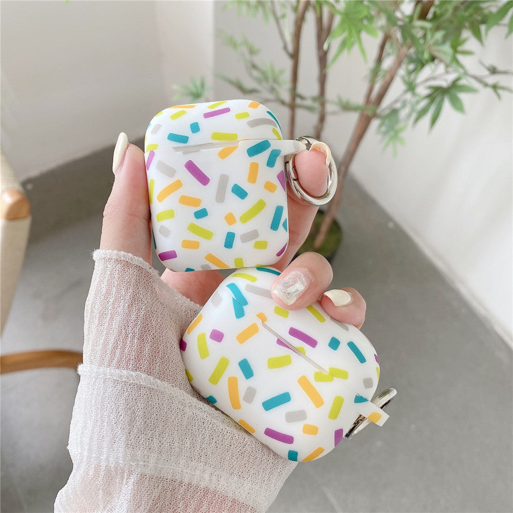 Compatible With  AirPods 5 / 4 Silicone Case Rainbow Stripes Soft Protective Cover with Ring Buckle