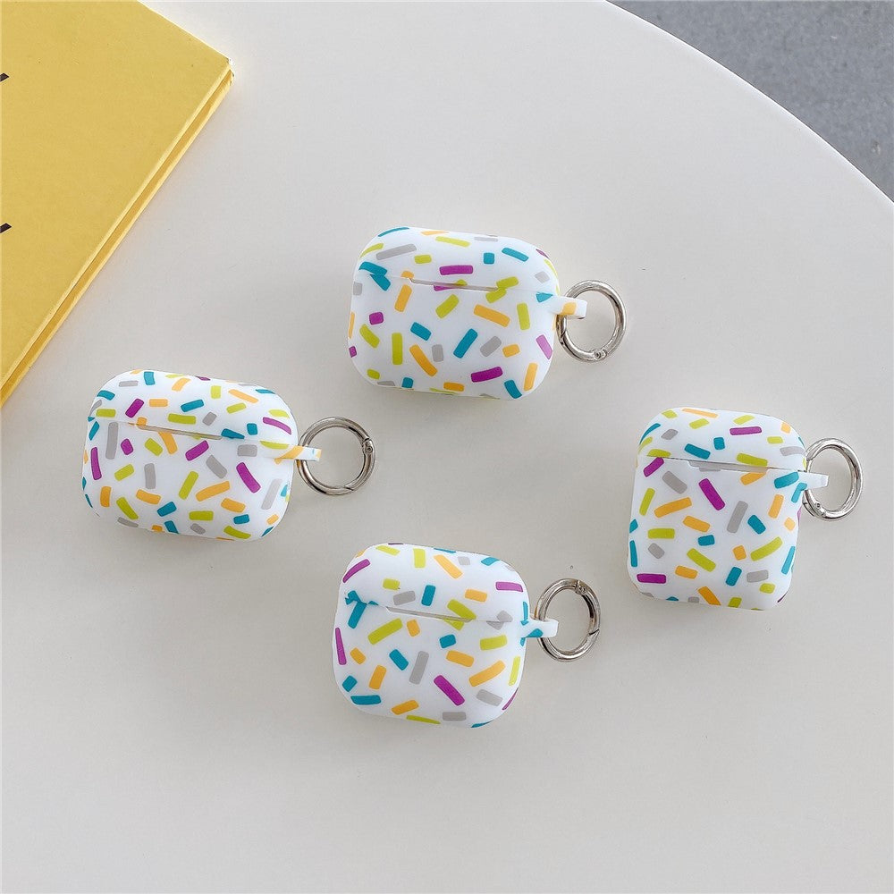 Compatible With  AirPods 5 / 4 Silicone Case Rainbow Stripes Soft Protective Cover with Ring Buckle