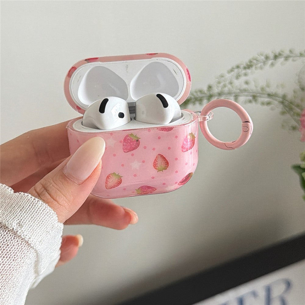 Compatible With  AirPods 5 / 4 Case Strawberry Pattern TPU Earphone Protective Cover with Carabiner