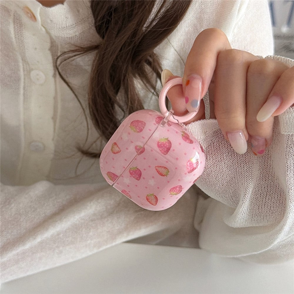 Compatible With  AirPods 5 / 4 Case Strawberry Pattern TPU Earphone Protective Cover with Carabiner