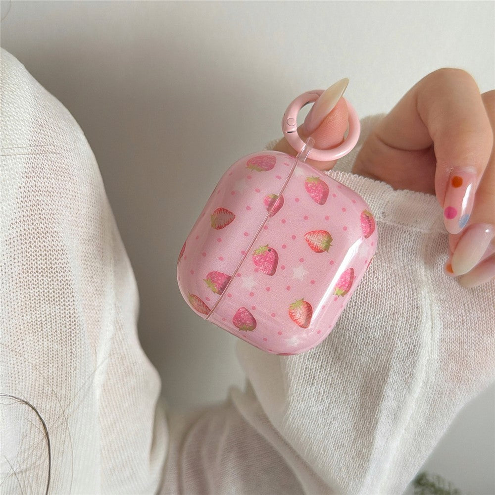 Compatible With  AirPods 5 / 4 Case Strawberry Pattern TPU Earphone Protective Cover with Carabiner