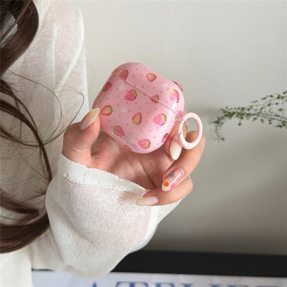 Compatible With  AirPods 5 / 4 Case Strawberry Pattern TPU Earphone Protective Cover with Carabiner