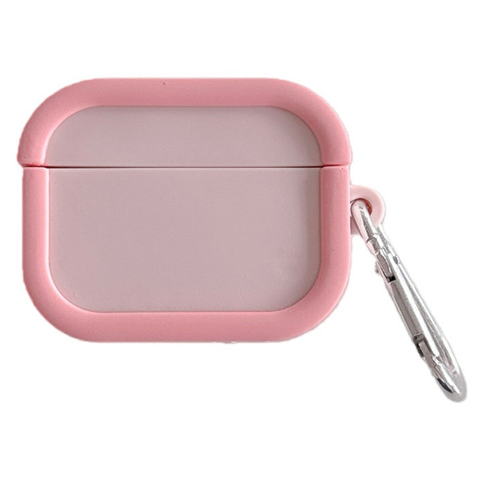 Silicone Case Compatible With  AirPods 5 / 4 Charging Case Macaron Color Blocking Protective Cover with Metal Carabiner - Pink