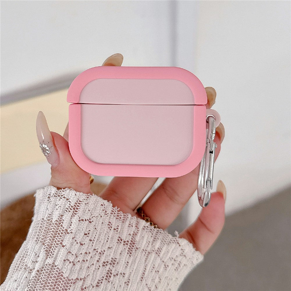 Silicone Case Compatible With  AirPods 5 / 4 Charging Case Macaron Color Blocking Protective Cover with Metal Carabiner - Pink