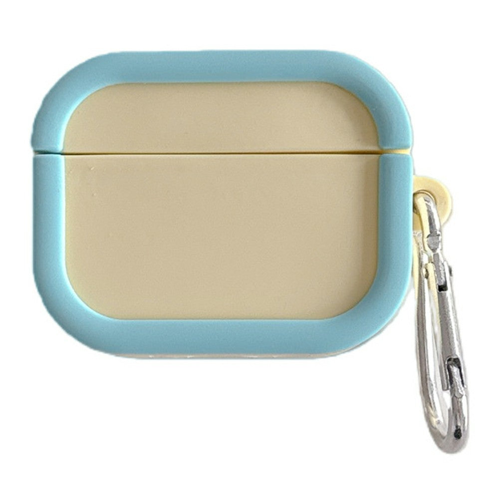 Silicone Case Compatible With  AirPods 5 / 4 Charging Case Macaron Color Blocking Protective Cover with Metal Carabiner - Yellow+Sky Blue