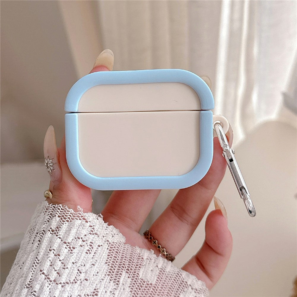 Silicone Case Compatible With  AirPods 5 / 4 Charging Case Macaron Color Blocking Protective Cover with Metal Carabiner - Yellow+Sky Blue