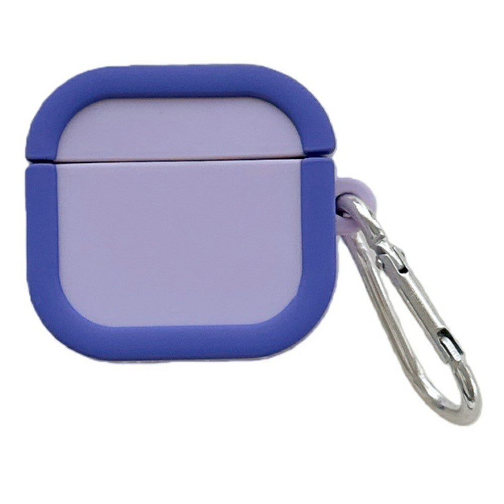 Silicone Case Compatible With  AirPods 5 / 4 Charging Case Macaron Color Blocking Protective Cover with Metal Carabiner - Blue