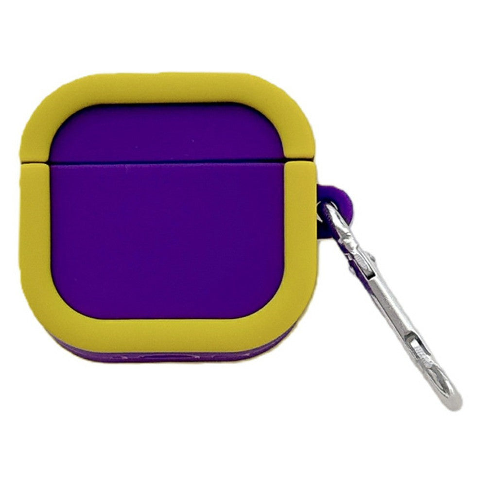 Silicone Case Compatible With  AirPods 5 / 4 Charging Case Macaron Color Blocking Protective Cover with Metal Carabiner - Purple+Yellow