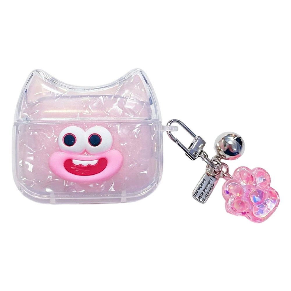 Compatible With  AirPods 5 / 4 Case Funny Smile Face TPU Earphone Cover with Cat Paw Pendant - Pink