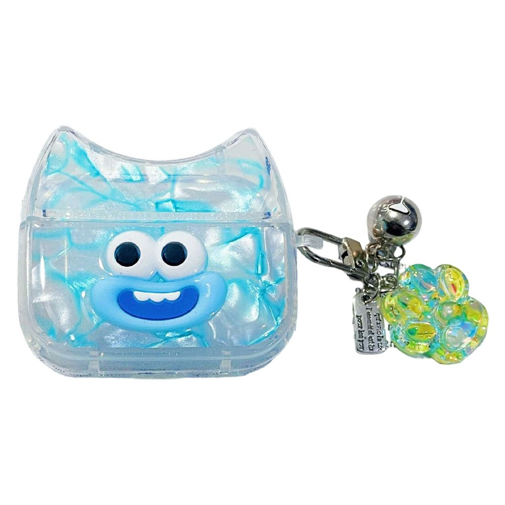 Compatible With  AirPods 5 / 4 Case Funny Smile Face TPU Earphone Cover with Cat Paw Pendant - Blue