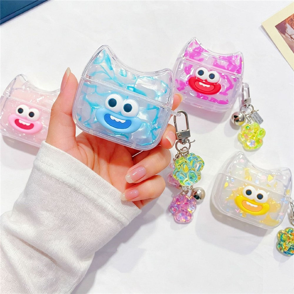 Compatible With  AirPods 5 / 4 Case Funny Smile Face TPU Earphone Cover with Cat Paw Pendant - Blue