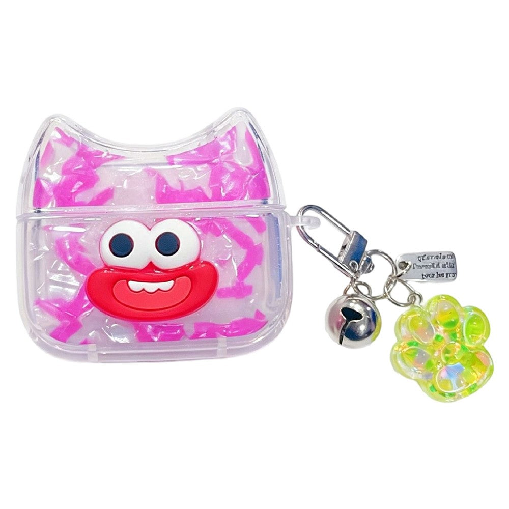 Compatible With  AirPods 5 / 4 Case Funny Smile Face TPU Earphone Cover with Cat Paw Pendant - Rose