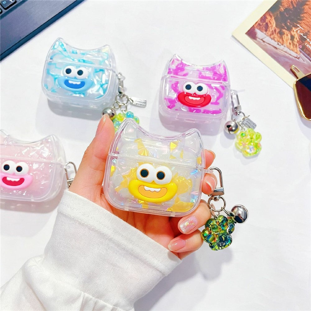 Compatible With  AirPods 5 / 4 Case Funny Smile Face TPU Earphone Cover with Cat Paw Pendant - Rose