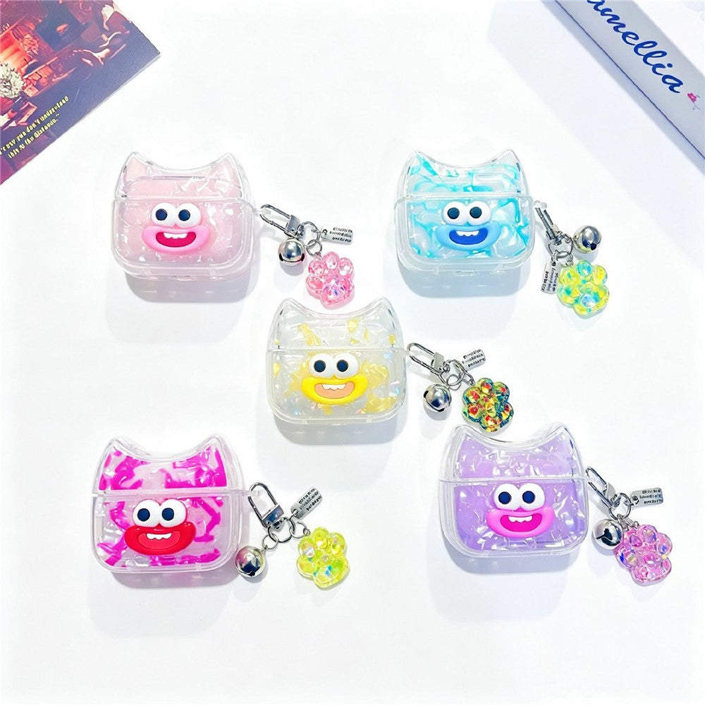 Compatible With  AirPods 5 / 4 Case Funny Smile Face TPU Earphone Cover with Cat Paw Pendant - Rose