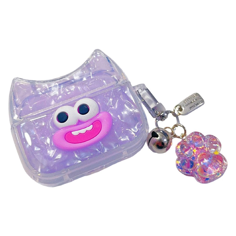 Compatible With  AirPods 5 / 4 Case Funny Smile Face TPU Earphone Cover with Cat Paw Pendant - Purple