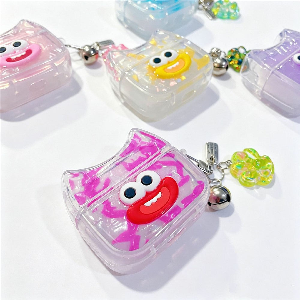 Compatible With  AirPods 5 / 4 Case Funny Smile Face TPU Earphone Cover with Cat Paw Pendant - Purple