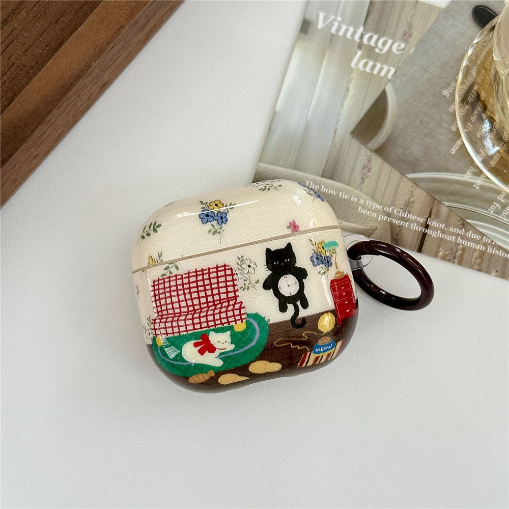 Compatible With  AirPods 5 / 4 Protective Case IMD Cat Pattern TPU Earphone Cover with Carabiner
