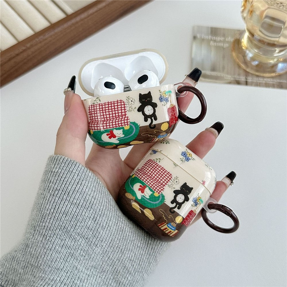 Compatible With  AirPods 5 / 4 Protective Case IMD Cat Pattern TPU Earphone Cover with Carabiner