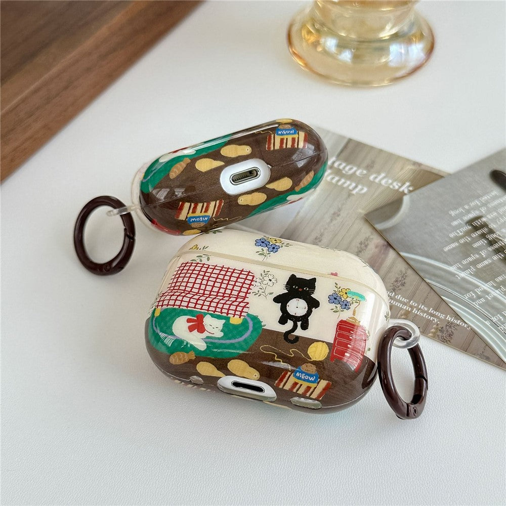 Compatible With  AirPods 5 / 4 Protective Case IMD Cat Pattern TPU Earphone Cover with Carabiner