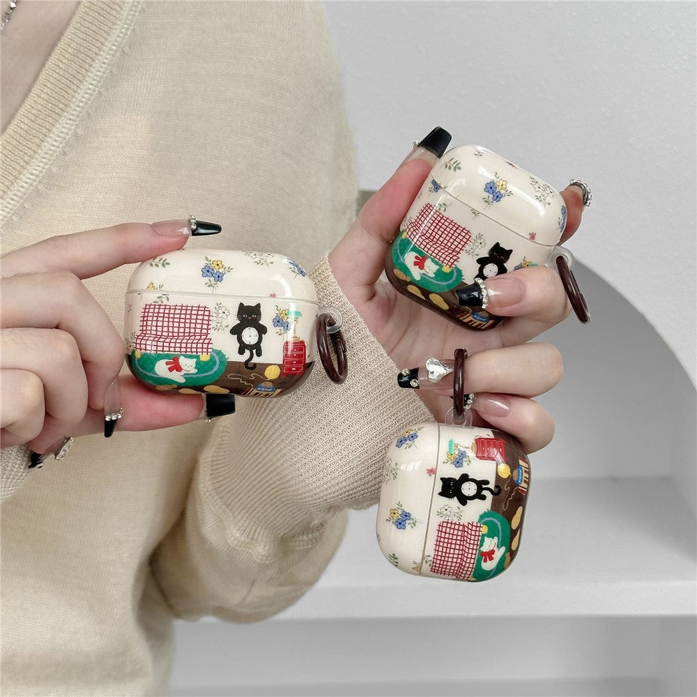 Compatible With  AirPods 5 / 4 Protective Case IMD Cat Pattern TPU Earphone Cover with Carabiner